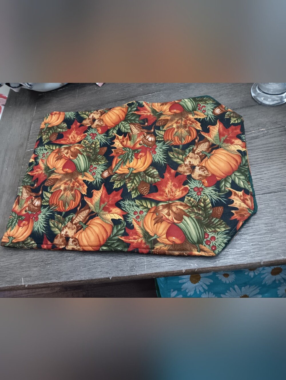 Autumn Harvest Pumpkin Print Table Runner- Orange Fall Leaves